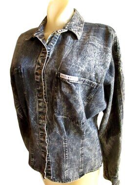 True Vintage Medium Denim Top Acid Wash Rocky Mountain Denver Rancher Cowgirl